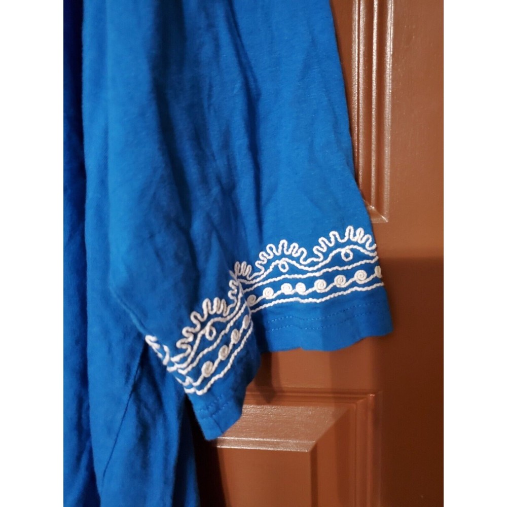 Woman Within Top Women Plus Size 2XL 26/28 Blue Embroidery Tunic - Picture 2 of 5